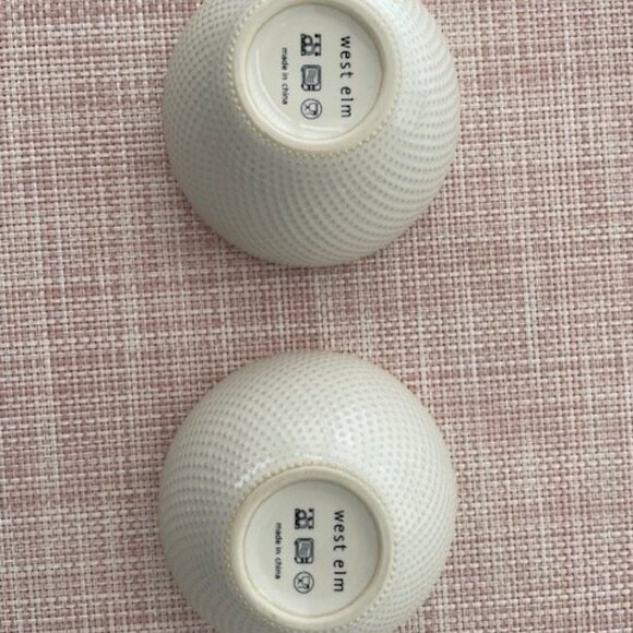 West Elm White Beige Dots Textured Stoneware - Set of 2 Small Bowls - Picture 2 of 3